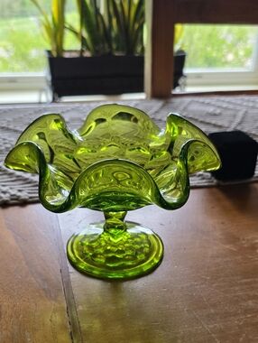 Viking Green Ruffled Glass Compote Dish